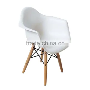 Retro Modern Colorful Metal Natural Wood Dowel Leg Base Plastic Molded Armchair French Kid Dining Chair thumbnail-3
