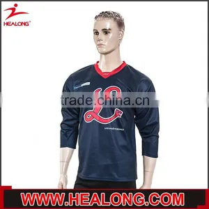 Royal Navy Color With Red Neck Printing Sewing Hockey T-shirt thumbnail-1