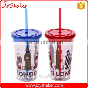 Food Grade Double Wall BPA Free Paper Insert Water Cup, AS Plastic Drink Water Cup With Straw thumbnail-4
