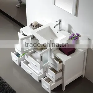 Water Proof Solid Wood Hand Wash Basin White Vanity Bathroom Furniture Wooden Cabinet No.3200C thumbnail-4