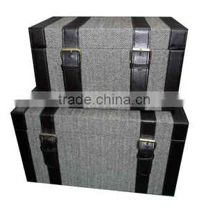 S/2 Decorative Faux Leather Storage Trunk Organier, Wooden Trunk thumbnail-3