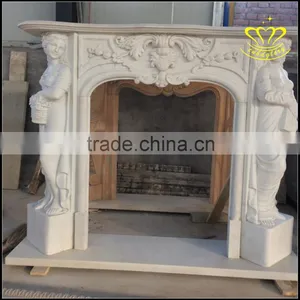 Yellow Marble Sculpture Fireplace Large Complex of Carve Patterns or Designs thumbnail-6