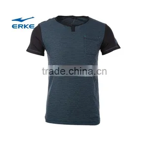 ERKE Mens Summer Casual Slim Stripe Round Neck Plain Cotton Short Sleeve t Shirt for Wholesale/OEM thumbnail-4