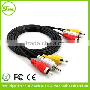 New Triple Phono 3 RCA Male to 3 RCA Male Audio Cable Lead 2m thumbnail-1