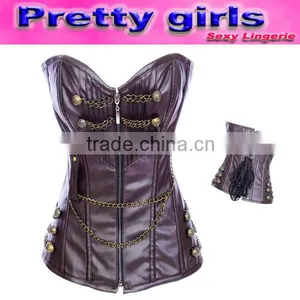 Girls Coffee Zipper Front Sexy Bustier Top M1985 thumbnail-1
