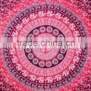 Indian Ombre Gypsy Elephant Hippie Mandala Wall Art Queen Cotton Boho Wall Hanging Home Decorative Ethnic Tapestry thumbnail-5