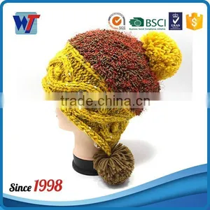2016 New Design Knit Pattern Ear Flaps Knitting Hat With Pom Pom thumbnail-1