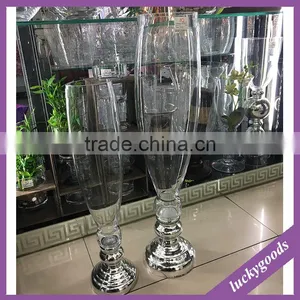LHP019 Wholesale Clear Glass Vase Centerpiece With Silver Bottom thumbnail-1