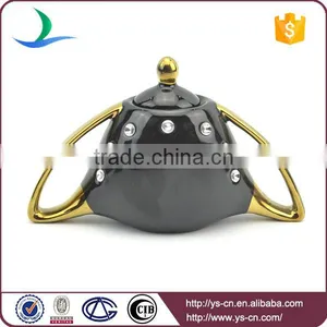 Graceful Diamond Electroplate Black Gold Plating Ceramic Tea Set thumbnail-6