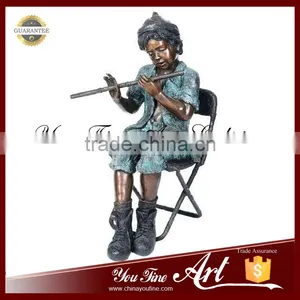 Outdoor Bronze Boy Playing Flute Music Sculpture thumbnail-1