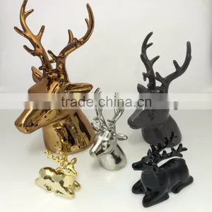 Silver Home Decoration Ceramic Deer Head With Long Horn thumbnail-2