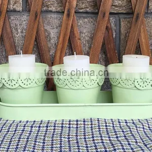 3 in 1 Country Style Home Decor Metal Pot With Tray for Artificial Flower thumbnail-1