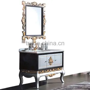 Vintage Ornate Baroque Reproduction Italian Style Solid Wood Bathroom Cabinet With Brown Marble Countertop BF12-06144b thumbnail-2