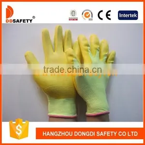 Yellow PU Gloves With Knit Wrist White PU Coated Glove thumbnail-1