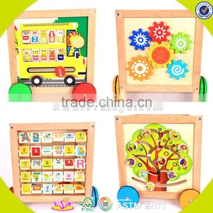 Wholesale Multifunctional Wooden Kids Trailer Best Gift for Kids Wooden Kids Trailer Top Sale Wooden Push Walker W16E041 thumbnail-4