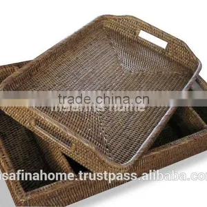 Rectangle Full Rattan Serving Tray With Handles thumbnail-1