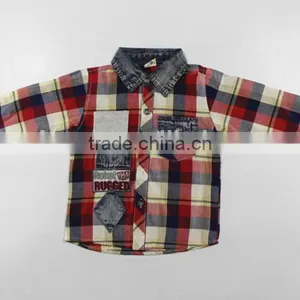 2016 New Design Boy's Shirt /100% Cotton Paid Shirt/denim Stitching thumbnail-1