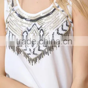 New Design Clothing Manufacturers Round Neck Sequin Embellish Top For Women thumbnail-4