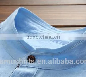 Latest Summer Shirt Cotton Linen Chinese Mandarin Collar Mens Shirts thumbnail-6