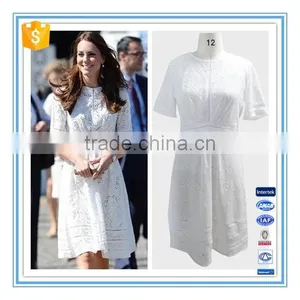 European Summer Fashion Elegant White Lace Cotton Dress Pattern Wholesale thumbnail-1