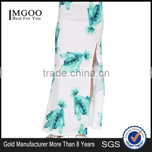 MGOO Top Quality Cheap Price Long Maxi Skirts For Women White Split With Block Print Ladies Skirts 15146B514 thumbnail-1