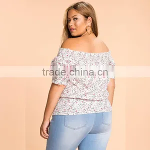Allover 7xl Plus Size Fat Women's Clothing off Shoulder Floral Blouse thumbnail-3