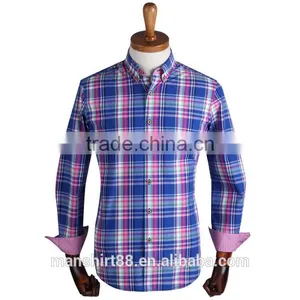 Dark Blue/pink Checked Button Downs Causal Men Shirt thumbnail-1