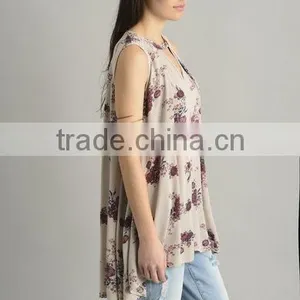Custom Womens Floral Sleeveless Long Style Swing Tops,Fashion Cotton Printed Sleeveless Blouses For Women thumbnail-3