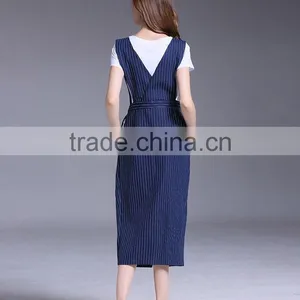 Fashion Women Sleeveless Striped Spaghetti Strap Dresses New Design Denim Maxi Dress thumbnail-4