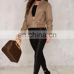 New Design Plain Cotton Bomber Jackets for Women Wholesale thumbnail-5
