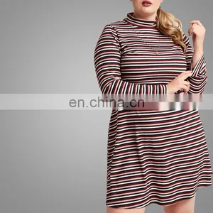 Fashion Design Knit Fabric Striped Slim Mini Dress For Young Girls Plus Size Dress thumbnail-5