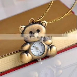 New Fashion Cute Pocket Watch Little Bear Pendant Necklace Women Dress Quartz Watches Gift thumbnail-2