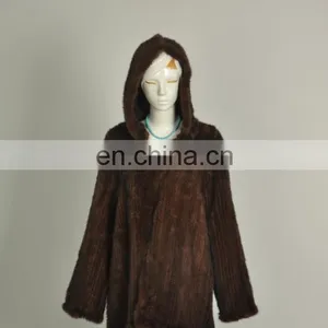 Knitted Mink Coat With Hood for Women North American Style thumbnail-1