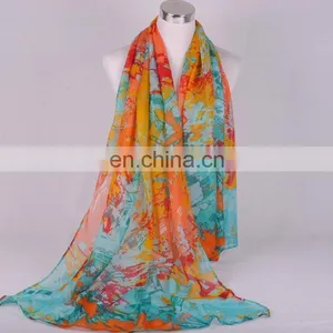 Hot Selling Fashion Printing Multicolor Lady Beach Chiffon Scarf thumbnail-3