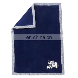 Navy Blue Double Ply Coral Fleece Fabric Selimut Jumbo Elephant Applique Bayi Blanket thumbnail-2