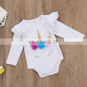 Boutique Soft Newborn Cotton Romper Unicorn Printed White Baby Romper thumbnail-3