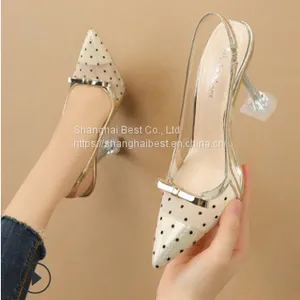 Fashion Pointed Wave Point High Heels Bow Transparent Sandals thumbnail-1