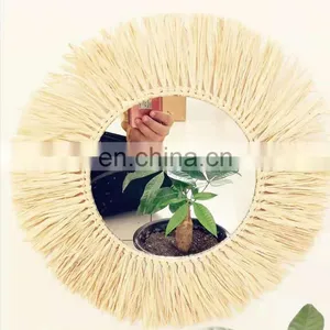 OEM Home Decoration Raffia Grass Lafite Grass Mirror Wall Hanging thumbnail-2