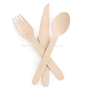 FSC Certified Birch Wood Fork Wooden Tableware Disposable Wooden Cutlery Biodegradable Knife Fork Spoon thumbnail-1