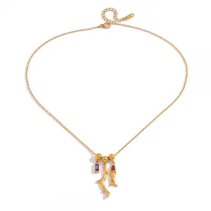 Gold Plated Stainless Steel Dolphin Pendant Necklace for Women Ocean Charm Necklace Waterproof Hypoallergenic Jewelry Wholesale thumbnail-5