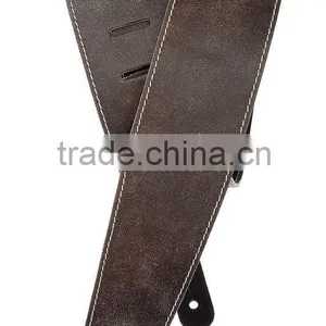 Stone Wash Leather Guitar Strap Brown With Contrast Stitching thumbnail-1