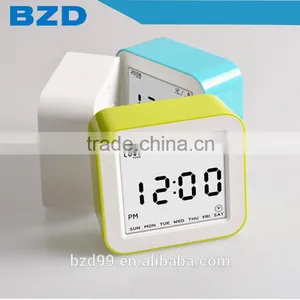 Best Teenager Home Promotional Gift OEM Multi-function Smart Digital Rotation Control Auto Light LCD Bedside Alarm Table Clock thumbnail-1