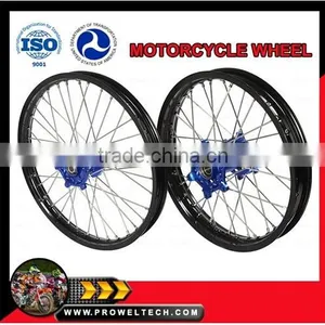 Motocross Wheel Sets: Alloy Black Rims 1.60-21" and 2.15-19" Blue Hubs thumbnail-1
