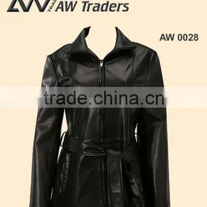 Women Leather Coat With Belf , Fashion Coat , Long Coat thumbnail-1