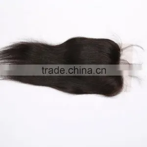 Malaysian Lace Closure Malaysian Virgin Hair Closure 4''X4" Virgin Human Hair Hand Tied Three Part Natural Black thumbnail-3