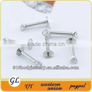 LR01005 Stainless Steel 16G Zircon Lip Labret Ring thumbnail-1