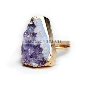 Druzy Amethyst Alloy With Gold Plated Ring thumbnail-4