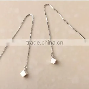 925 Sterling Silver Square Cube Zirconia Thread Line Threader Earrings thumbnail-2