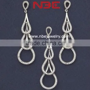 2013 Best Selling Wax Micro Pave Setting Silver Jewelry Set,AAA Grade White Cz, Quality Rhodium Plated,earrings and Pendant thumbnail-1