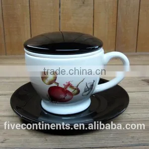 White Ceramic Tea and Coffee Cup Set With Black Lid and Saucer thumbnail-1
